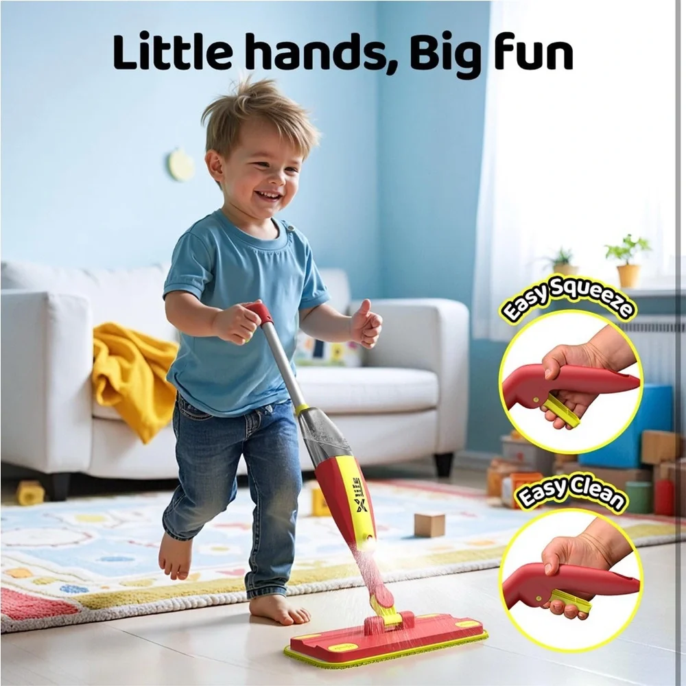 Kids Red and Yellow Real Floor Mop with Accessories